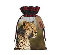 NONHAI Christmas Drawstring Gift Bags Wild Animal Leopard Xmas Wrapping Sacks Buffalo Plaid Goodie Bag Burlap Treat Bag Gift Wrapping Storage Sack for Xmas Presents Party Favor Pouch Medium
