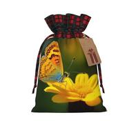 NONHAI Christmas Drawstring Gift Bags Yellow Butterfly Flower Xmas Wrapping Sacks Buffalo Plaid Goodie Bag Burlap Treat Bag Gift Wrapping Storage Sack for Xmas Presents Party Favor Pouch Small