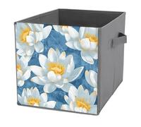 NONHAI Collapsible Storage Bins with Dual Handles Fabric Storage Basket Foldable Cubes Organizer Baskets With White Water Lilies Storage Boxes for Organizing Clothing Cube Storage Organizer Bins