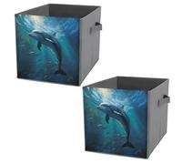 NONHAI Collapsible Storage Bins with Dual Handles Fabric Storage Basket Foldable Cubes Organizer Baskets Dolphin in The Deep Ocean Storage Boxes for Organizing Clothing Cube Storage Organizer Bins