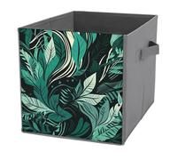 NONHAI Collapsible Storage Bins with Dual Handles Fabric Storage Basket Foldable Cubes Organizer Baskets Green Tropical Leaves Storage Boxes for Organizing Clothing Cube Storage Organizer Bins