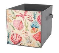 NONHAI Collapsible Storage Bins with Dual Handles Fabric Storage Basket Foldable Cubes Organizer Baskets Hand Drawn Seashells Storage Boxes for Organizing Clothing Cube Storage Organizer Bins