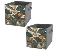 NONHAI Collapsible Storage Bins with Dual Handles Fabric Storage Basket Foldable Cubes Organizer Baskets Hand Painted Plants Storage Boxes for Organizing Clothing Cube Storage Organizer Bins