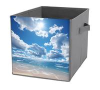 NONHAI Collapsible Storage Bins with Dual Handles Fabric Storage Basket Foldable Cubes Organizer Baskets Ocean And White Cloud Storage Boxes for Organizing Clothing Cube Storage Organizer Bins
