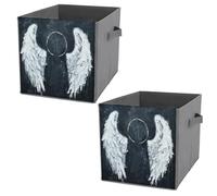NONHAI Collapsible Storage Bins with Dual Handles Fabric Storage Basket Foldable Cubes Organizer Baskets White Angel Wings Storage Boxes for Organizing Clothing Cube Storage Organizer Bins