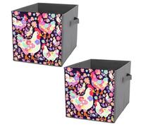 NONHAI Collapsible Storage Bins with Dual Handles Fabric Storage Basket Foldable Cubes Organizer Baskets Flower Heart Chicken Storage Boxes for Organizing Clothing Cube Storage Organizer Bins