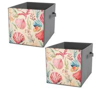 NONHAI Collapsible Storage Bins with Dual Handles Fabric Storage Basket Foldable Cubes Organizer Baskets Hand Drawn Seashells Storage Boxes for Organizing Clothing Cube Storage Organizer Bins