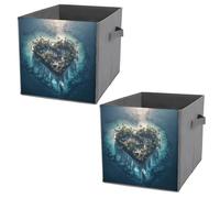 NONHAI Collapsible Storage Bins with Dual Handles Fabric Storage Basket Foldable Cubes Organizer Baskets Heart Shaped Island Storage Boxes for Organizing Clothing Cube Storage Organizer Bins