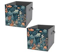 NONHAI Collapsible Storage Bins with Dual Handles Fabric Storage Basket Foldable Cubes Organizer Baskets Hand Drawn Sea Animals Storage Boxes for Organizing Clothing Cube Storage Organizer Bins
