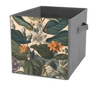 NONHAI Collapsible Storage Bins with Dual Handles Fabric Storage Basket Foldable Cubes Organizer Baskets Hand Painted Plants Storage Boxes for Organizing Clothing Cube Storage Organizer Bins