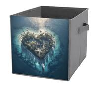 NONHAI Collapsible Storage Bins with Dual Handles Fabric Storage Basket Foldable Cubes Organizer Baskets Heart Shaped Island Storage Boxes for Organizing Clothing Cube Storage Organizer Bins