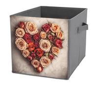 NONHAI Collapsible Storage Bins with Dual Handles Fabric Storage Basket Foldable Cubes Organizer Baskets Valentine Rose Heart Shape Storage Boxes for Organizing Clothing Cube Storage Organizer Bins