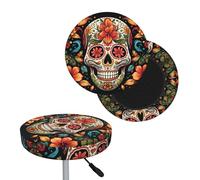 NONHAI Colorful Sugar Skull Bar Stool Cover Round Elastic Stool Cushion Covers Dustproof Bar Chair Cover Washable Stool Cushion Slipcover Stretch Stool Seat Covers for 12-14 Inch Chair