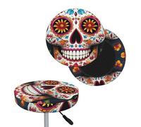 NONHAI Colorful Sugar Skull Bar Stool Cover Round Elastic Stool Cushion Covers Dustproof Bar Chair Cover Washable Stool Cushion Slipcover Stretch Stool Seat Covers for 12-14 Inch Chair