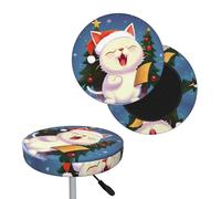 NONHAI Cute Cat Sing Christmas Carols Bar Stool Cover Round Elastic Stool Cushion Covers Dustproof Bar Chair Cover Washable Stool Cushion Slipcover Stretch Stool Seat Covers for 12-14 Inch Chair