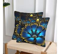 NONHAI Decorative Throw Pillow Covers Set of 2, 12"x12" Square Cushion Case Soft Comfy Blue Golden Flower Throw Pillows for Couch Cushion Livingroom Farmhouse Home Decor Pillowcases