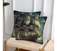 NONHAI Decorative Throw Pillow Covers Set of 2, 12"x12" Square Cushion Case Soft Comfy Nautical Vintage Sailing Pirate Ship Throw Pillows for Couch Cushion Livingroom Farmhouse Home Decor Pillowcases