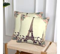 NONHAI Decorative Throw Pillow Covers Set of 2, 16"x16" Square Cushion Case Soft Comfy Eiffel Tower Bicycle Throw Pillows for Couch Cushion Livingroom Farmhouse Home Decor Pillowcases