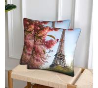 NONHAI Decorative Throw Pillow Covers Set of 2, 16"x16" Square Cushion Case Soft Comfy Paris Eiffel Tower Flower Throw Pillows for Couch Cushion Livingroom Farmhouse Home Decor Pillowcases