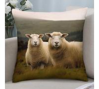 NONHAI Decorative Throw Pillow Covers Set of 2, 16"x16" Square Cushion Case Soft Comfy Two White Sheep Throw Pillows for Couch Cushion Livingroom Farmhouse Home Decor Pillowcases