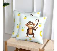 NONHAI Decorative Throw Pillow Covers Set of 2, 18"x18" Square Cushion Case Soft Comfy Monkey and Banana Throw Pillows for Couch Cushion Livingroom Farmhouse Home Decor Pillowcases