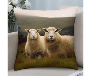 NONHAI Decorative Throw Pillow Covers Set of 2, 18"x18" Square Cushion Case Soft Comfy Two White Sheep Throw Pillows for Couch Cushion Livingroom Farmhouse Home Decor Pillowcases