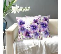 NONHAI Decorative Throw Pillow Covers Set of 2, 20"x20" Square Cushion Case Soft Comfy Watercolor Purple Flowers Throw Pillows for Couch Cushion Livingroom Farmhouse Home Decor Pillowcases