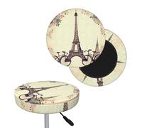 NONHAI Eiffel Tower Bicycle Bar Stool Cover Round Elastic Stool Cushion Covers Dustproof Bar Chair Cover Washable Stool Cushion Slipcover Stretch Stool Seat Covers for 12-14 Inch Chair