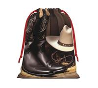 NONHAI Holiday Drawstring Gift Bags Cowboy Black Hat Western Boots1 Wrapping Sacks Pouches for Xmas Presents Craft Jewelry Pouches Christmas Candy Bag for Wedding Party Favor Wrapping Bags