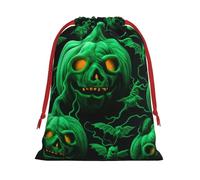 NONHAI Holiday Drawstring Gift Bags Green Ghost Horror Halloween Pumpkin Wrapping Sacks Pouches for Xmas Presents Craft Jewelry Pouches Christmas Candy Bag for Wedding Party Favor Wrapping Bags