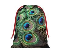 NONHAI Holiday Drawstring Gift Bags Green Peacock Feather Wrapping Sacks Pouches for Xmas Presents Craft Jewelry Pouches Christmas Candy Bag for Wedding Party Favor Wrapping Bags