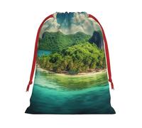 NONHAI Holiday Drawstring Gift Bags Green Tropical Island Wrapping Sacks Pouches for Xmas Presents Craft Jewelry Pouches Christmas Candy Bag for Wedding Party Favor Wrapping Bags