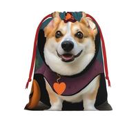 NONHAI Holiday Drawstring Gift Bags Halloween Corgi Dog Witch Wrapping Sacks Pouches for Xmas Presents Craft Jewelry Pouches Christmas Candy Bag for Wedding Party Favor Wrapping Bags