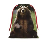 NONHAI Holiday Drawstring Gift Bags Hi Bear Sit on the lawn Wrapping Sacks Pouches for Xmas Presents Craft Jewelry Pouches Christmas Candy Bag for Wedding Party Favor Wrapping Bags