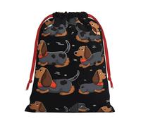 NONHAI Holiday Drawstring Gift Bags I Love My Dog Dachshunds Wrapping Sacks Pouches for Xmas Presents Craft Jewelry Pouches Christmas Candy Bag for Wedding Party Favor Wrapping Bags