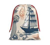 NONHAI Holiday Drawstring Gift Bags Lighthouse Sailboat Fish Shells Octopus Wrapping Sacks Pouches for Xmas Presents Craft Jewelry Pouches Christmas Candy Bag for Wedding Party Favor Wrapping Bags