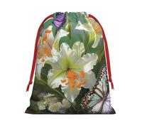 NONHAI Holiday Drawstring Gift Bags Lilies and Butterfly Wrapping Sacks Pouches for Xmas Presents Craft Jewelry Pouches Christmas Candy Bag for Wedding Party Favor Wrapping Bags