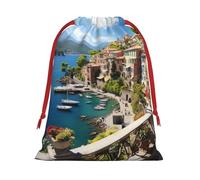 NONHAI Holiday Drawstring Gift Bags Mediterranean View Wrapping Sacks Pouches for Xmas Presents Craft Jewelry Pouches Christmas Candy Bag for Wedding Party Favor Wrapping Bags