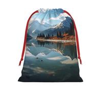 NONHAI Holiday Drawstring Gift Bags Mountains surround the lake Wrapping Sacks Pouches for Xmas Presents Craft Jewelry Pouches Christmas Candy Bag for Wedding Party Favor Wrapping Bags