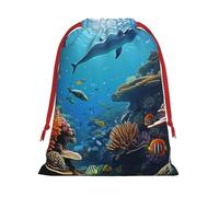 NONHAI Holiday Drawstring Gift Bags Ocean Sea Seabed Coral Fish Wrapping Sacks Pouches for Xmas Presents Craft Jewelry Pouches Christmas Candy Bag for Wedding Party Favor Wrapping Bags