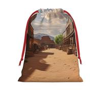 NONHAI Holiday Drawstring Gift Bags Old Wild West Cowboy Town Wrapping Sacks Pouches for Xmas Presents Craft Jewelry Pouches Christmas Candy Bag for Wedding Party Favor Wrapping Bags