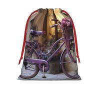 NONHAI Holiday Drawstring Gift Bags Purple Bike by The Window Wrapping Sacks Pouches for Xmas Presents Craft Jewelry Pouches Christmas Candy Bag for Wedding Party Favor Wrapping Bags