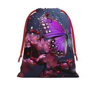 NONHAI Holiday Drawstring Gift Bags Purple plum butterfly Wrapping Sacks Pouches for Xmas Presents Craft Jewelry Pouches Christmas Candy Bag for Wedding Party Favor Wrapping Bags