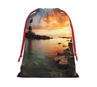 NONHAI Holiday Drawstring Gift Bags Rainbows Lighthouse Seaside Wrapping Sacks Pouches for Xmas Presents Craft Jewelry Pouches Christmas Candy Bag for Wedding Party Favor Wrapping Bags