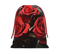 NONHAI Holiday Drawstring Gift Bags Romantic Red Roses Wrapping Sacks Pouches for Xmas Presents Craft Jewelry Pouches Christmas Candy Bag for Wedding Party Favor Wrapping Bags