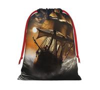 NONHAI Holiday Drawstring Gift Bags Sailing ship in storm Wrapping Sacks Pouches for Xmas Presents Craft Jewelry Pouches Christmas Candy Bag for Wedding Party Favor Wrapping Bags