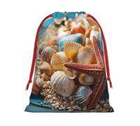 NONHAI Holiday Drawstring Gift Bags Sea shells and starfish Wrapping Sacks Pouches for Xmas Presents Craft Jewelry Pouches Christmas Candy Bag for Wedding Party Favor Wrapping Bags