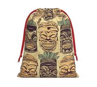 NONHAI Holiday Drawstring Gift Bags Vintage Aloha Tiki Pattern Wrapping Sacks Pouches for Xmas Presents Craft Jewelry Pouches Christmas Candy Bag for Wedding Party Favor Wrapping Bags