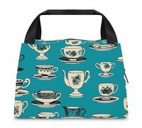 NONHAI Insulated Lunch Bag for Women Men Leakproof Reusable Lunch Box Retro Tea Cup Cooler Bag for Work Office Picnic Beach