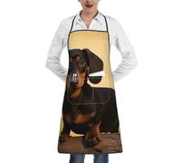 NONHAI Kitchen Bib Apron with Pockets cute dog sitting Waterproof Apron Adjustable Cooking Chef Apron for Women Men, A Cute Dachshund, One Size